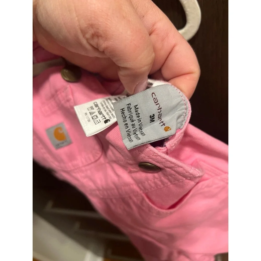 Carhartt toddler girl's canvas bib‎ overalls in pink 3 months